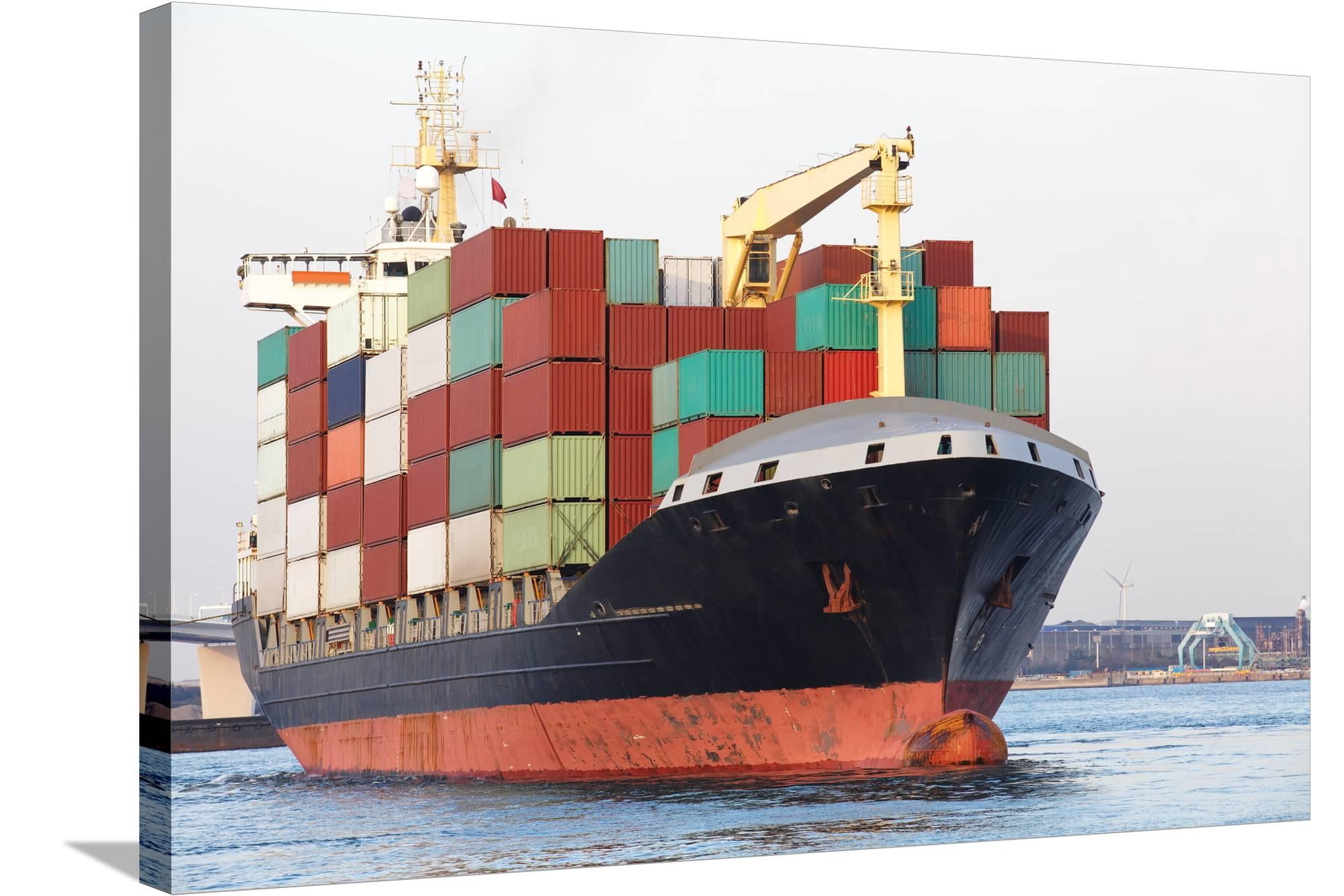 Art.com Cargo Freight Ship with Stacked Container at Harbor Terminal ...