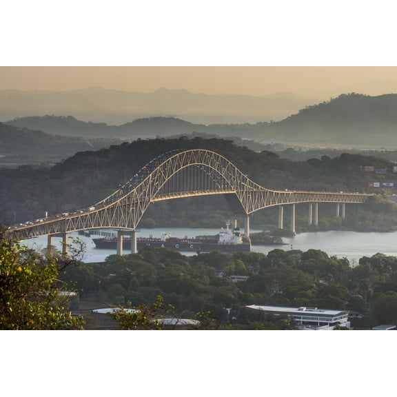 Art.com Cargo boat passes the Bridge of the Americas on the Panama Canal, Panama City, Panama, Central Amer Photographic Print by Michael Runkel, 36" x 24"