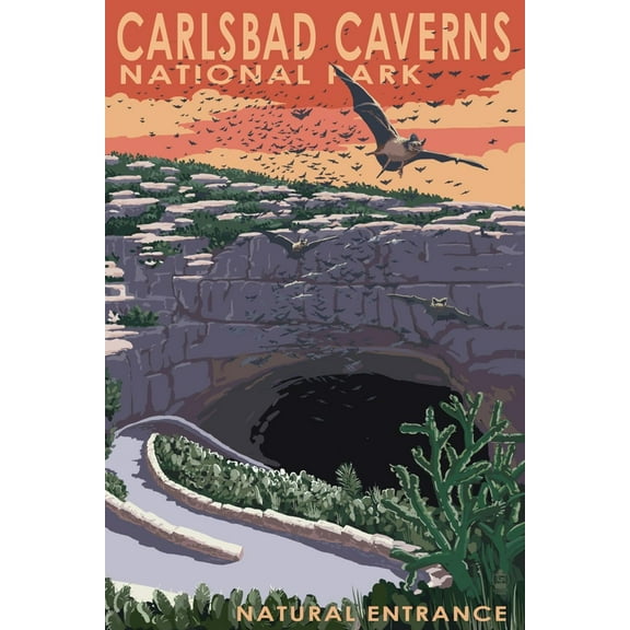 Art.com Carlsbad Caverns National Park, New Mexico - Natural Entrance Art Print by Lantern Press, 16" x 24"