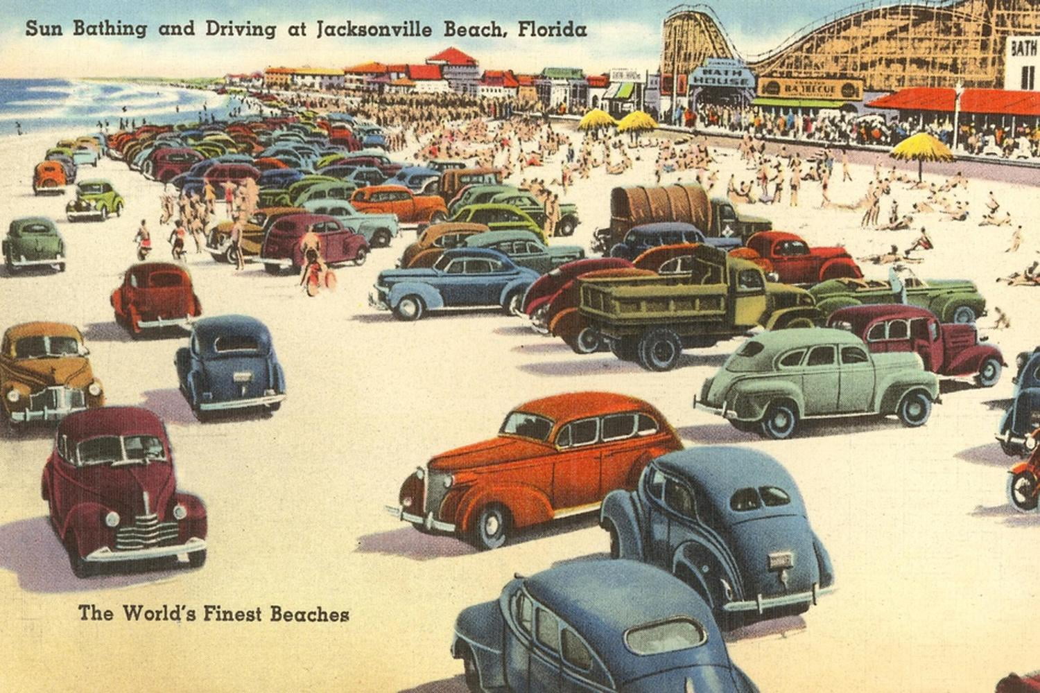 Cars on Beach, Jacksonville, Florida Art Print, 36" x 24