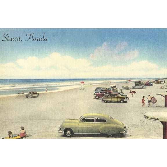 Art.com Cars on Beach, Stuart, Florida Art Print, 18" x 12"