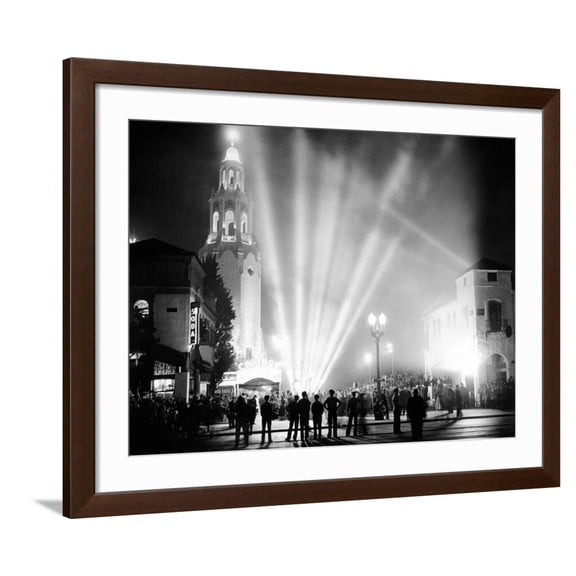 Art.com Carthay Circle Theatre During a Dramatically Lit Hollywood Premier Photo, Brown Frame Wall Art, 40" x 32"