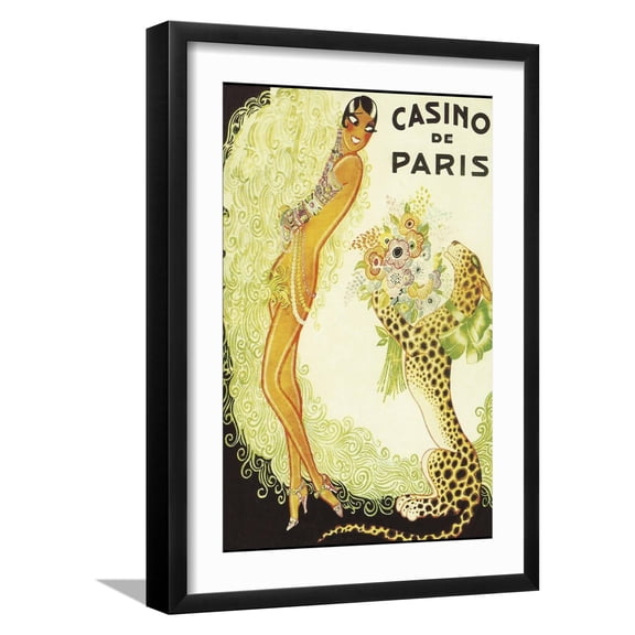 Art.com Casino de Paris, Leopard Giclee Print by Vintage Apple Collection, Black Frame Wall Art, 17" x 23"
