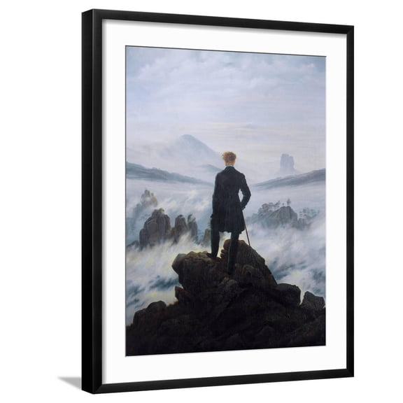 Art.com Caspar Friedrich Wanderer Above the Sea of Fog Art Print, Black Frame Wall Art, 23" x 29"