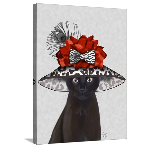 Art.com Cat, Black with Fabulous Hat Stretched Canvas Print Wall Art by Fab Funky, 24" x 32"