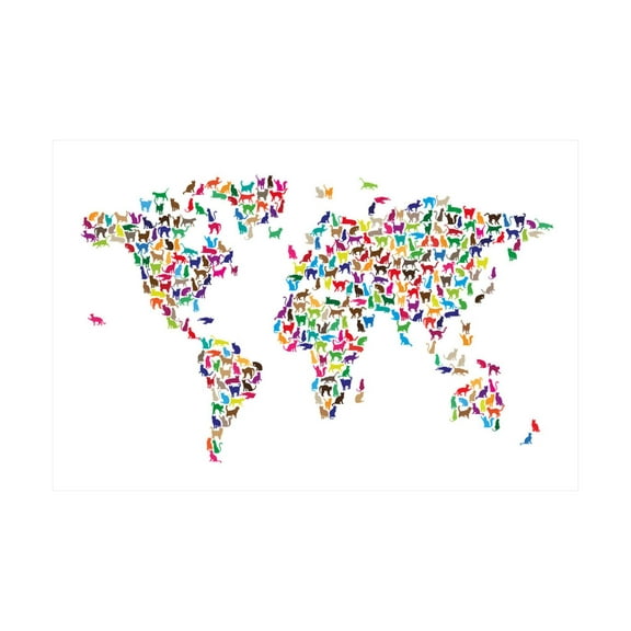Art.com Cats Map of the World Map Art Print by Michael Tompsett, 36" x 24"