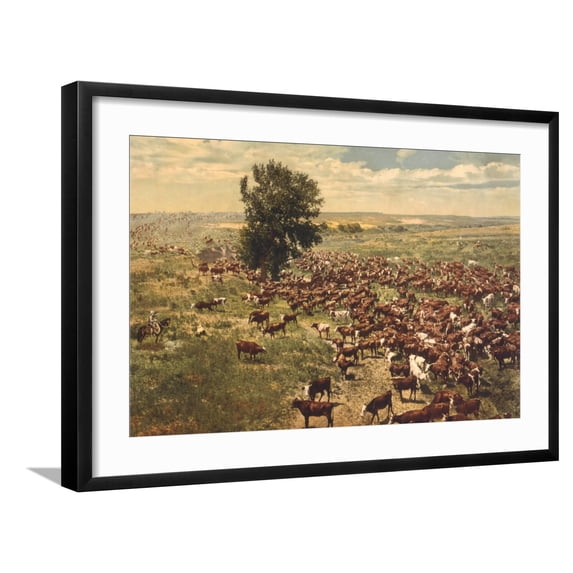 Art.com Cattle Drive Art Print, Black Frame Wall Art, 29" x 21"