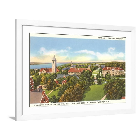 Art.com Cayuga Lake, Cornell University, Ithaca, New York Art Print, White Frame Wall Art, 44" x 32"