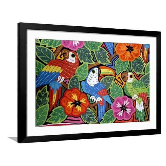 Art.com Central America, Panama, Cristobal. Kuna Indian traditional molas. Photographic Print by Cindy Miller Hopkins, Black Frame Wall Art, 44" x 32"
