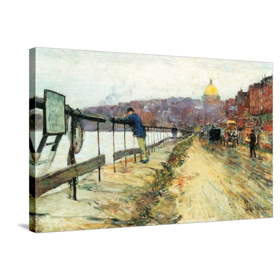 Art.com Charles River and Beacon Hill Stretched Canvas Print Wall Art by Childe Hassam, 36" x 24"