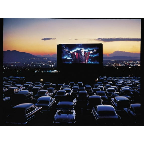 Art.com Charlton Heston as Moses in Motion Picture The Ten Commandments Shown at Drive in Movie Theater Photographic Print by J. R. Eyerman, 16" x 12"