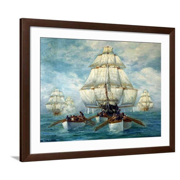 Art.com Chase Of The USS Constitution Art Print by Anton Otto Fischer, Brown Frame Wall Art, 40" x 32"