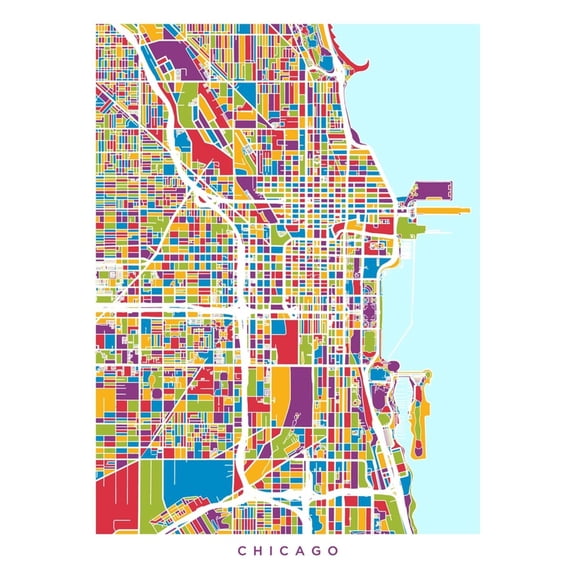 Art.com Chicago City Street Map Art Print by Michael Tompsett, 24" x 32"