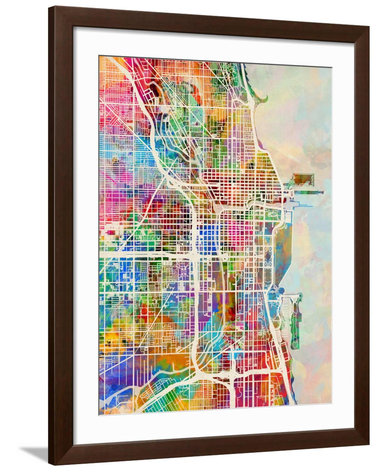 Art.com Chicago City Street Map Art Print by Michael Tompsett, Brown ...