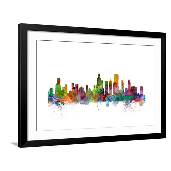 Art.com Chicago Illinois Skyline Art Print by Michael Tompsett, Black Frame Wall Art, 44" x 32"