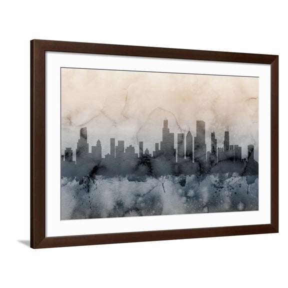 Art.com Chicago Illinois Skyline Art Print by Michael Tompsett, Brown Frame Wall Art, 44" x 32"
