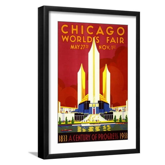 Art.com Chicago World's Fair Vintage Travel Poster, 1933 Art Print by Piddix, Black Frame Wall Art, 17" x 23"