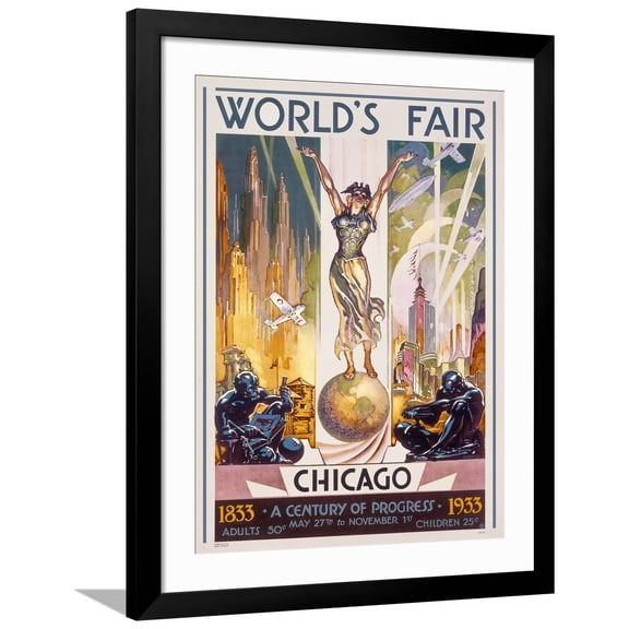 Art.com Chicago Worlds Fair, 1933 Art Print by Glen C. Sheffer, Black Frame Wall Art, 32" x 40"