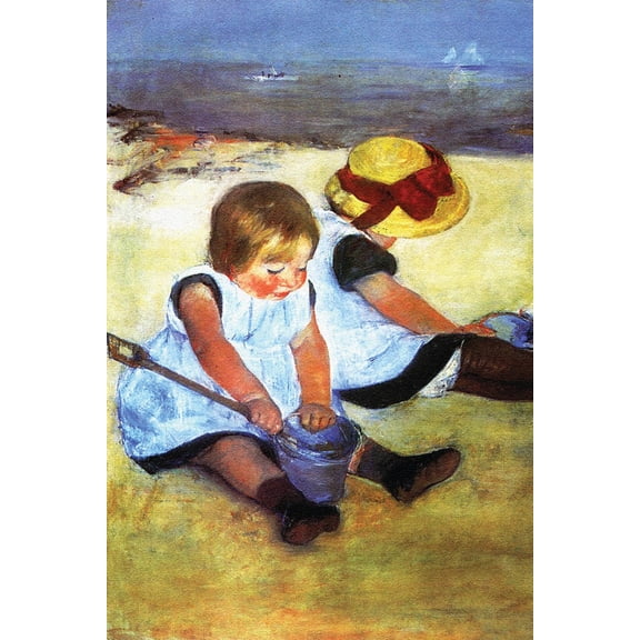 Art.com Children Playing on the Beach Art Print by Mary Cassatt, 16" x 24"