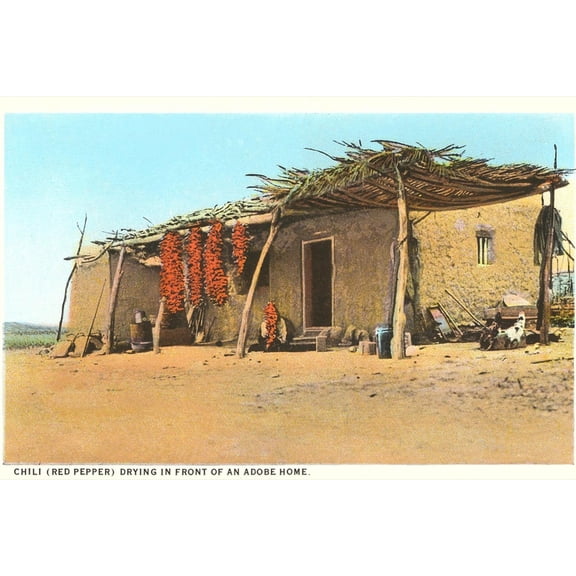 Art.com Chili Ristras Drying by Adobe House Art Print, 18" x 12"