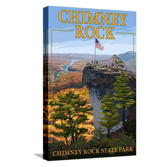 Art.com Chimney Rock State Park, NC - View from Top Stretched Canvas Print Wall Art by Lantern Press, 12" x 18"