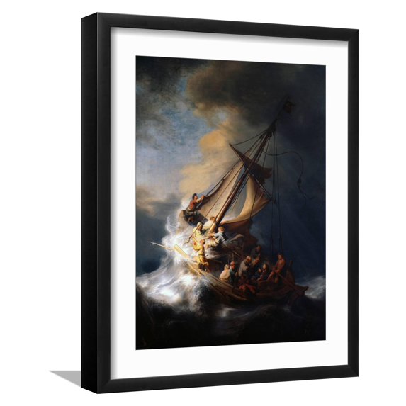 Art.com Christ in the Storm on the Lake of Galilee, 1633 Giclee Print by Rembrandt van Rijn, Black Frame Wall Art, 17" x 21"