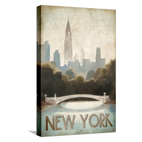 Art.com City Skyline New York Vintage V2 Stretched Canvas Print Wall Art by Marco Fabiano, 12" x 18"