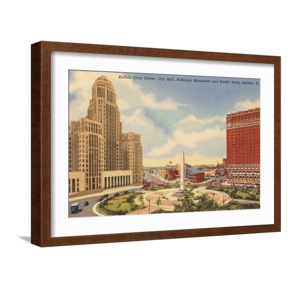 Art.com Civic Center, Statler Hotel, Buffalo Art Print, Brown Frame Wall Art, 23" x 17"
