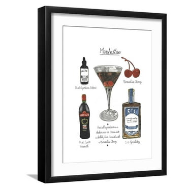 Art.com Classic Cocktail - Manhattan Art Print by Naomi McCavitt, Black Frame Wall Art, 17" x 21"