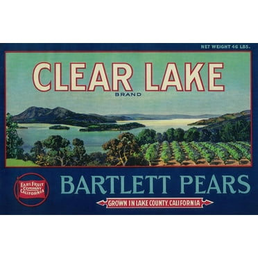 Art.com Clear Lake Pear Crate Label - Lake County, CA Art Print by Lantern Press, 18" x 12"