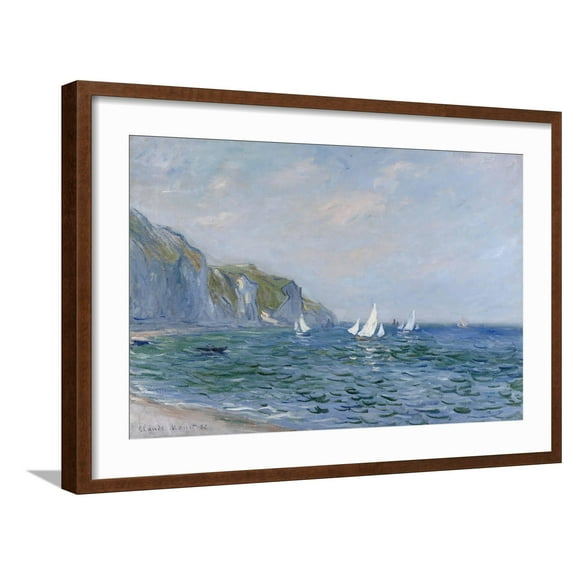 Art.com Cliffs and Sailboats at Pourville Giclee Print by Claude Monet, Brown Frame Wall Art, 29" x 21"