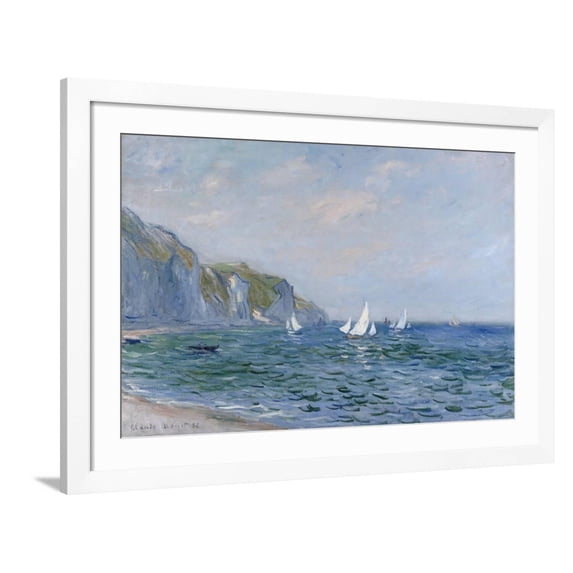Art.com Cliffs and Sailboats at Pourville Giclee Print by Claude Monet, White Frame Wall Art, 44" x 32"