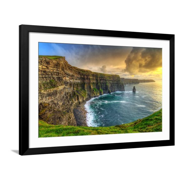Art.com Cliffs of Moher at Sunset, Co. Clare, Ireland Photographic Print by Patryk Kosmider, Black Frame Wall Art, 44" x 32"