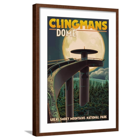 Art.com Clingmans Dome and Moon - Great Smoky Mountains National Park, TN Art Print by Lantern Press, Brown Frame Wall Art, 21" x 29"
