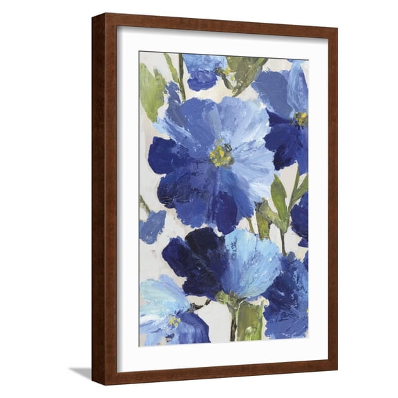 Art.com Cobalt Poppies II Art Print by Asia Jensen, Brown Frame Wall Art, 17" x 23"