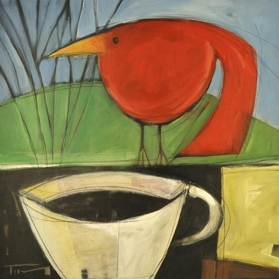 Art.com Coffee and Red Bird Giclee Print by Tim Nyberg, 16" x 16"