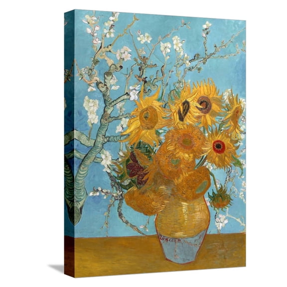 Art.com Collage Design with Painting Elements - Sunflowers & Almond Branches in Bloom Stretched Canvas Print Wall Art by Elements of Vincent Van Gogh, 12" x 16"