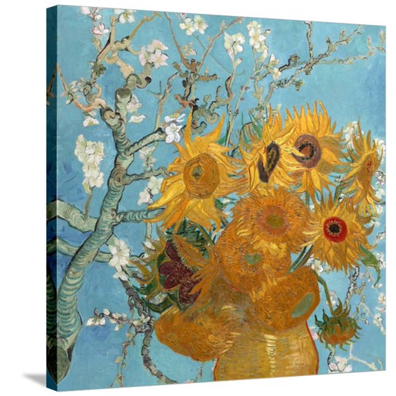 Art.com Collage Design with Painting Elements - Sunflowers & Almond Branches in Bloom Stretched Canvas Print Wall Art by Elements of Vincent Van Gogh, 30" x 30"