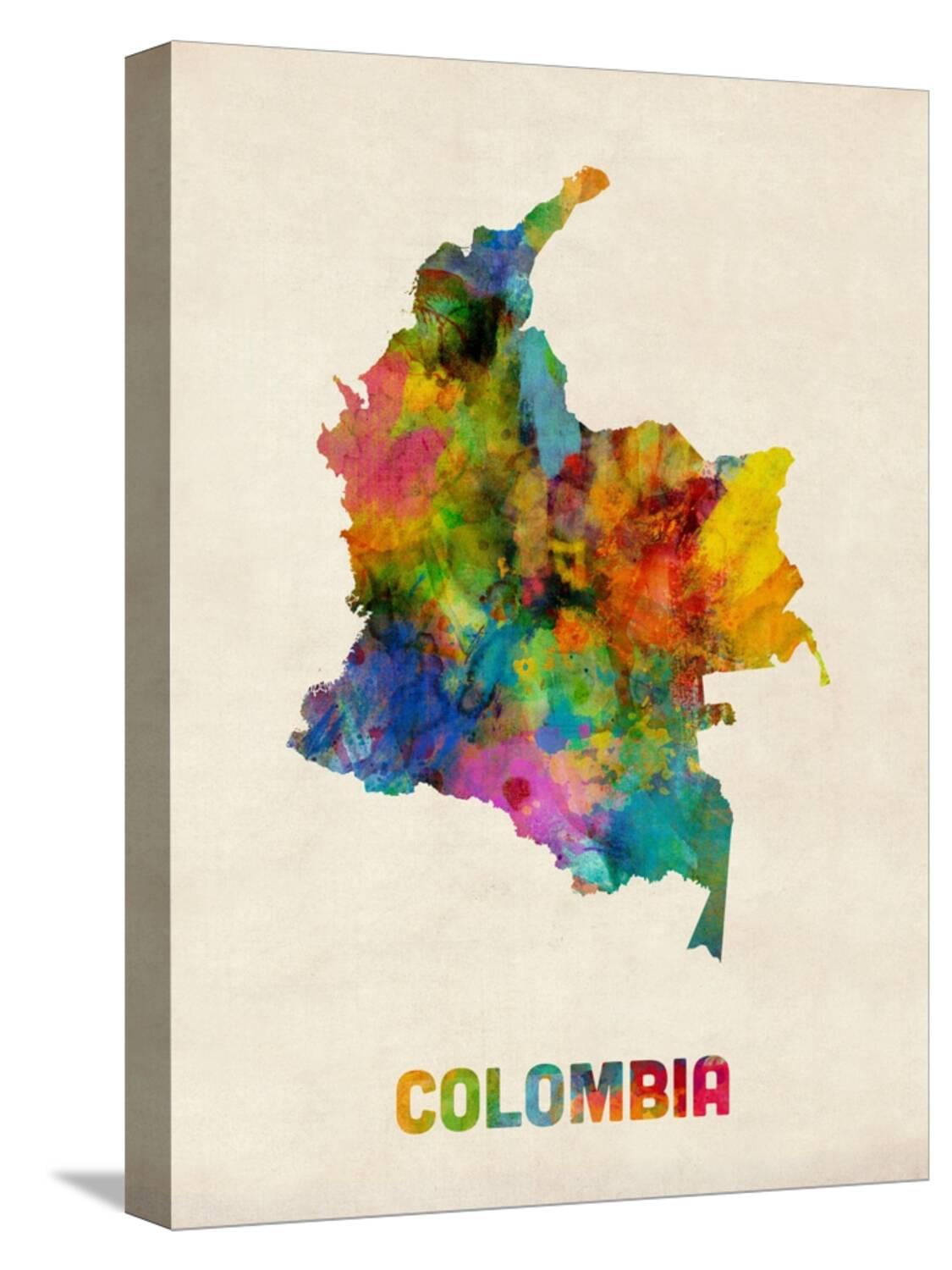 Art.com Colombia Watercolor Map Stretched Canvas Print Wall Art by ...
