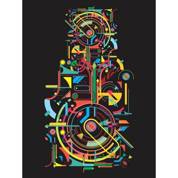 Art.com Colorful Abstract Tech Shapes on Black Background,Vector Art Print by gudron, 12" x 16"