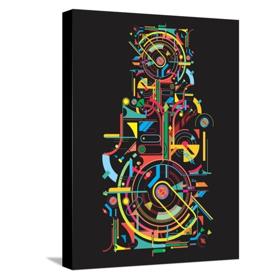 Art.com Colorful Abstract Tech Shapes on Black Background,Vector Stretched Canvas Print Wall Art by gudron, 12" x 16"