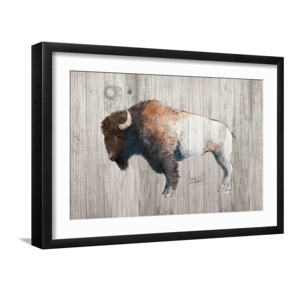 Art.com Colorful Bison Dark Brown on Wood Art Print by Avery Tillmon, Black Frame Wall Art, 23" x 17"