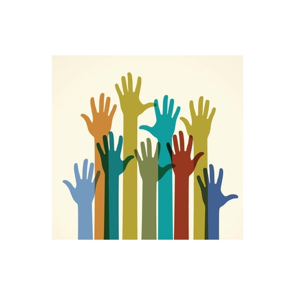 Art.com Colorful Raised Hands. the Concept of Diversity. Group of Hands. Giving Concept. Art Print by VLADGRIN, 16" x 16"