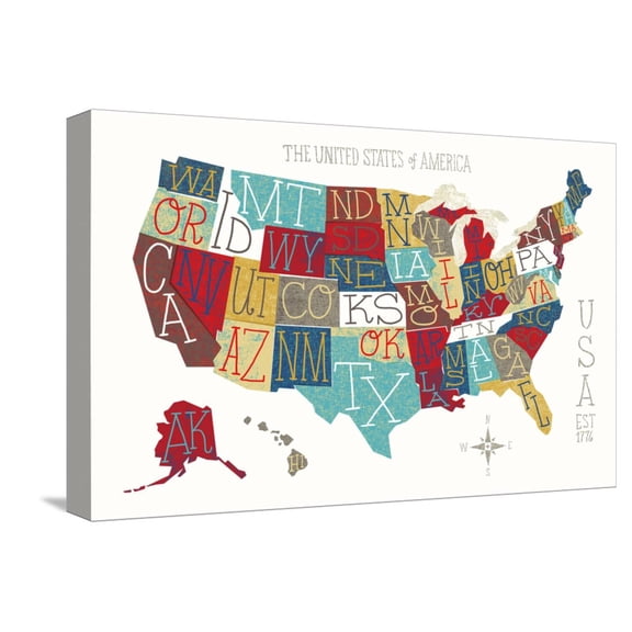 Art.com Colorful USA Map Stretched Canvas Print Wall Art by Michael Mullan, 18" x 12"