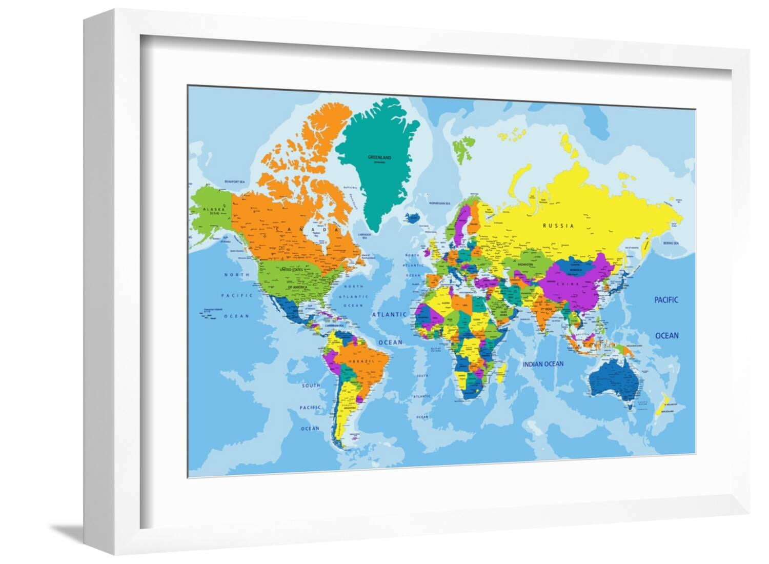 Art.com Colorful World Political Map with Clearly Labeled, Separated ...