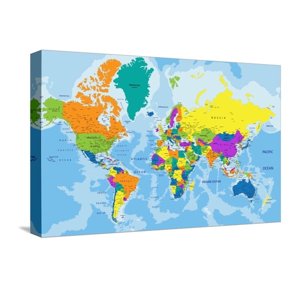 Art.com Colorful World Political Map with Clearly Labeled, Separated Layers. Vector Illustration. Stretched Canvas Print Wall Art by Bardocz Peter, 18" x 12"