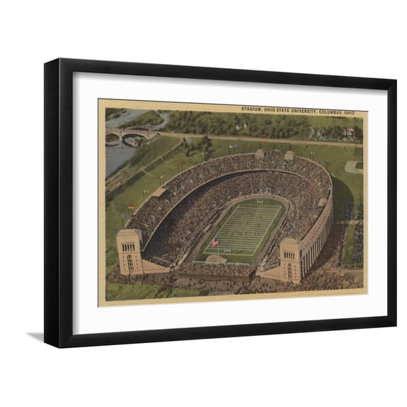 Art.com Columbus, Ohio - Ohio State University Stadium from Air Art Print by Lantern Press, Black Frame Wall Art, 23" x 17"