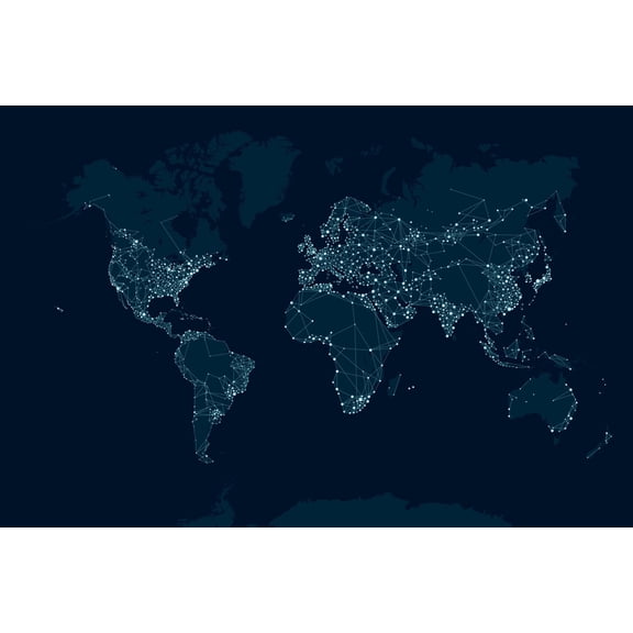 Art.com Communications Network Map of the World Art Print by Maxger, 36" x 24"