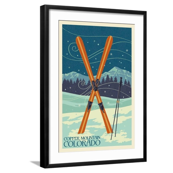 Art.com Copper Mountain, Colorado - Crossed Skis Art Print by Lantern Press, Black Frame Wall Art, 21" x 29"