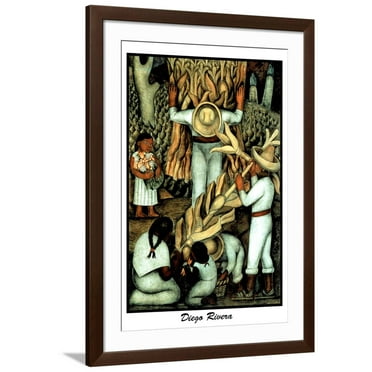 Art.com Corn Harvest Diego Rivera Mexico Art Print, Brown Frame Wall Art, 32" x 44"